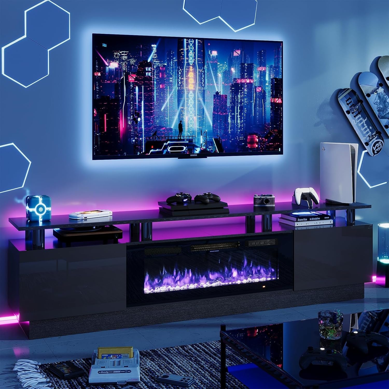 80" Modern Electric Fireplace TV Stand for Tvs up to 90 Inch, with